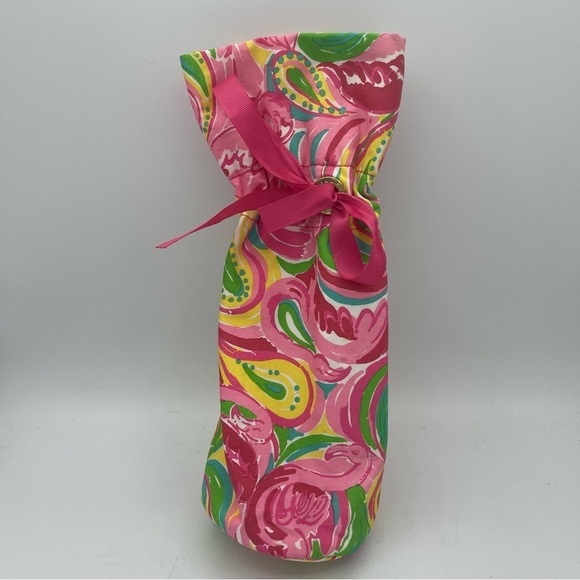 LILLY PULITZER Wine Tote ALL NIGHTER Pink Flaming Gold Logo Hostess Party Gift - Picture 1 of 7